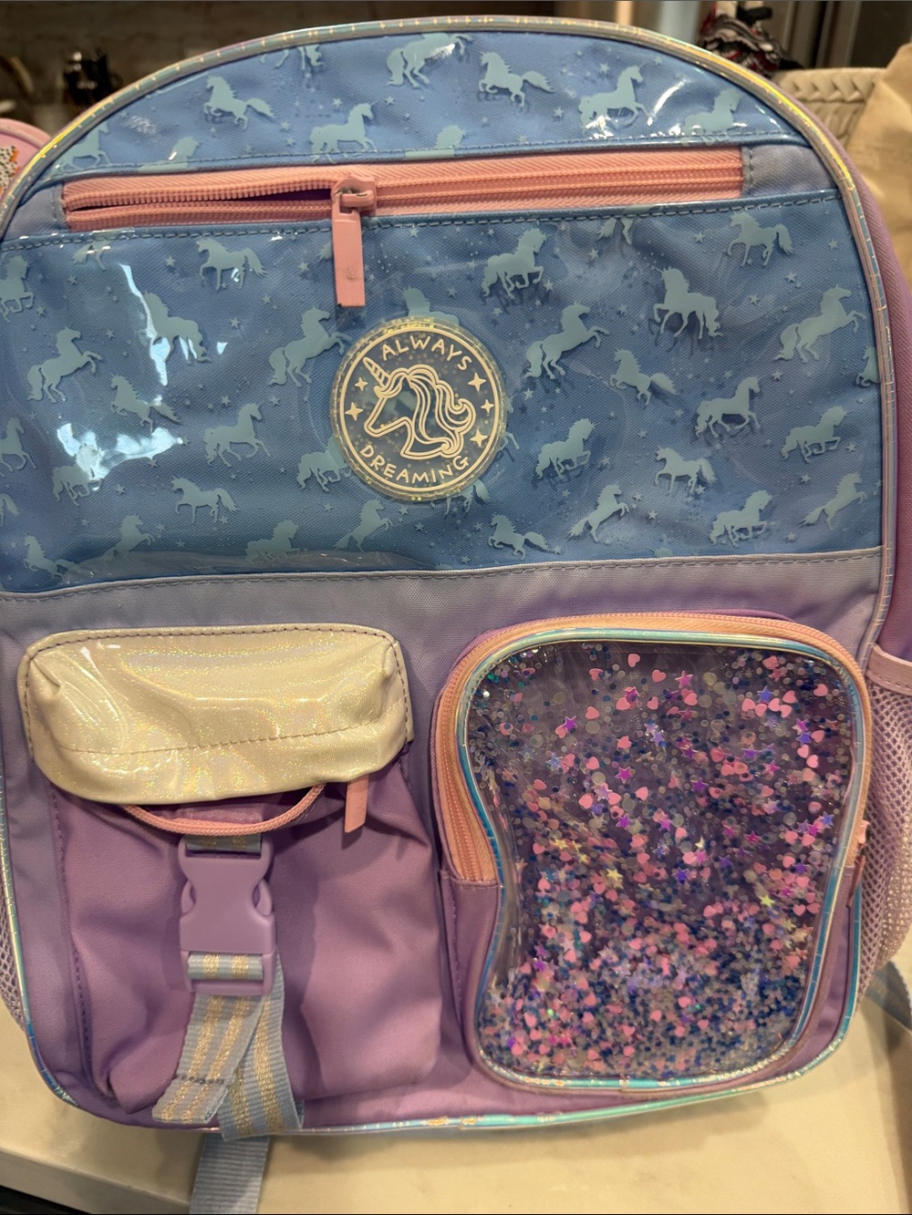 Claire's Purple, Blue & Pink Kids Unicorn Backpack with Glitter Pocket